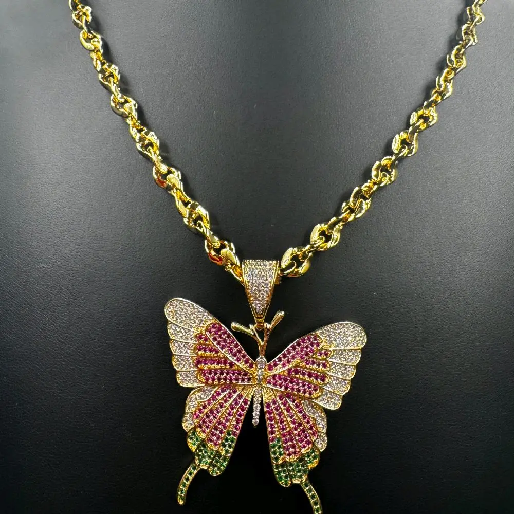 Multicolor Butterfly Pendant Necklace – Laminated Gold