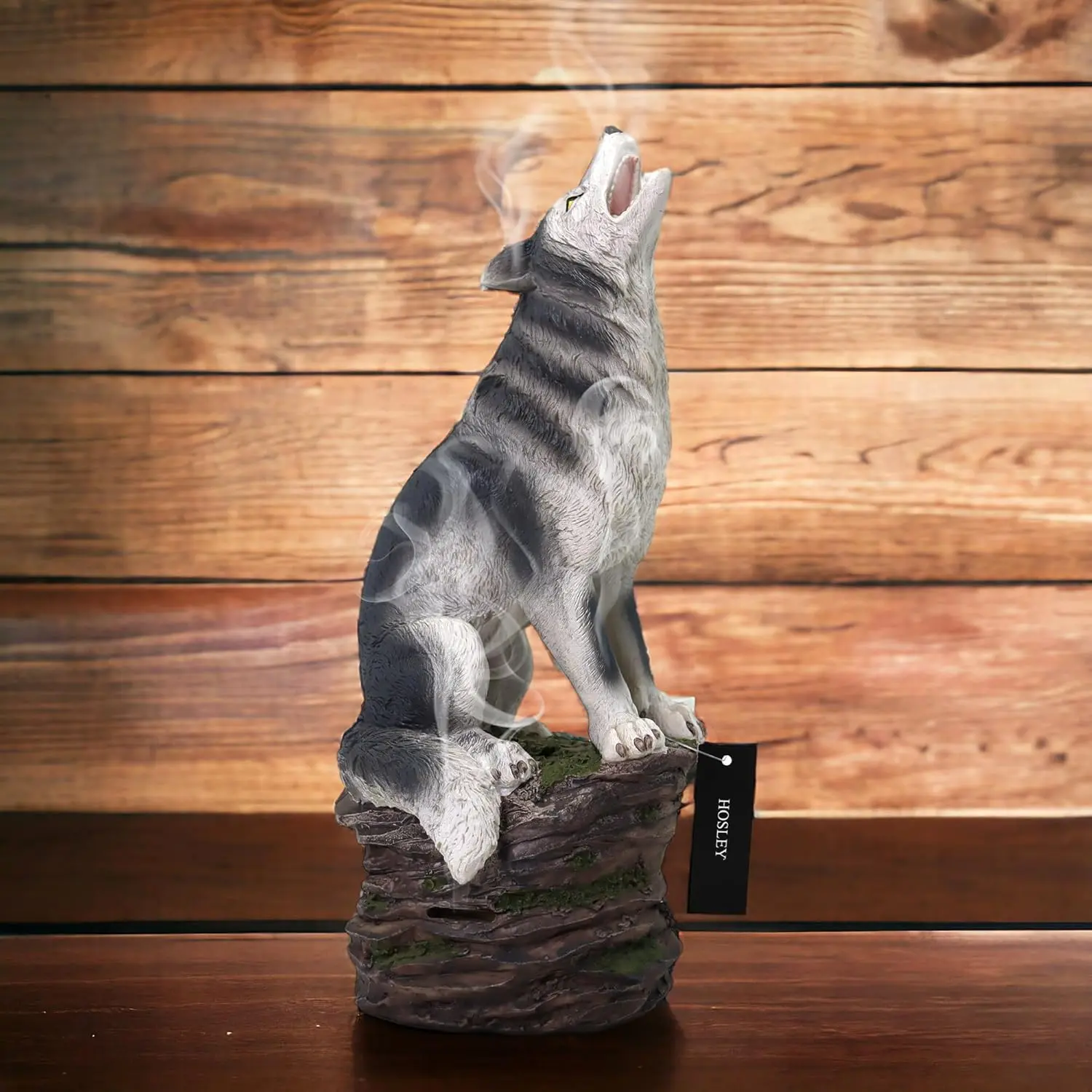 Resin Wolf Statue & Incense Cone Burner with 20 Full Moon Cones – 12 Inches High – Perfect for Halloween Decor