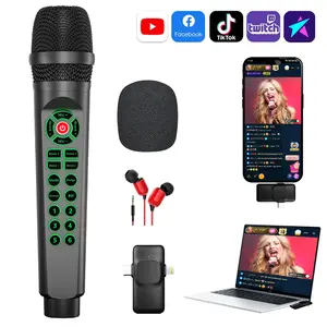 2in1 Handheld Microphone Live Sound Card With Bluetooth And Voice changer Noise reduction DJ Disco Audio Mixer For Smartphone Android/IOS iPhone/PC/Xbox for Broadcasting,Living,Singing,Recording,Gaming YouTube,TikTok Live Sound Card Microphone Equipment