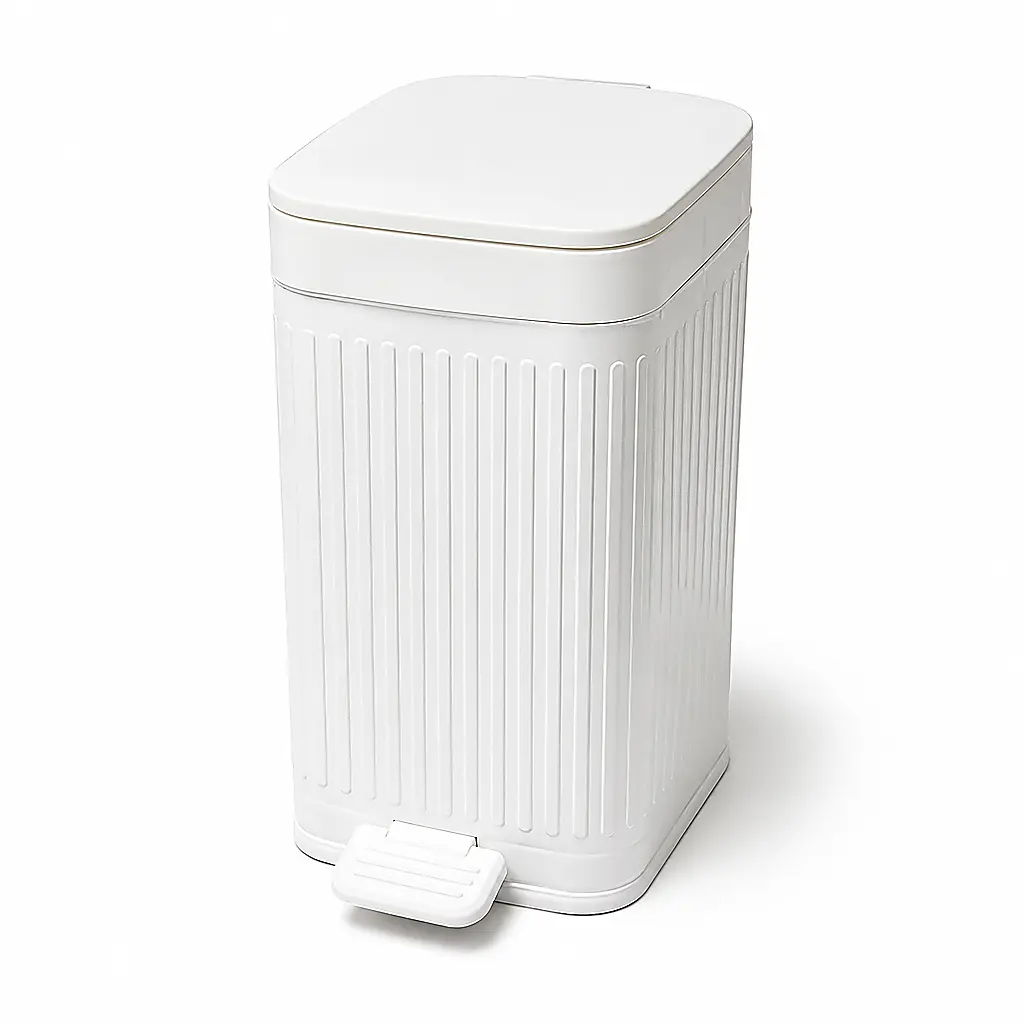 Matte Ribbed Pedal Trash Bin, Stylish Odor-Lock Home Care Bin for Neutral Japandi Bedrooms, Lounges automatic Touchless Smart Can  knee  soft-close waste day   garbage bag trashcan top   rim recycle wall  use leg plastic  corner  cage kit proof z