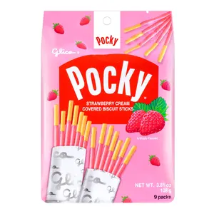 GLICO POCKY Strawberry Coated Biscuit Sticks Family Pack 9 Bags 108g