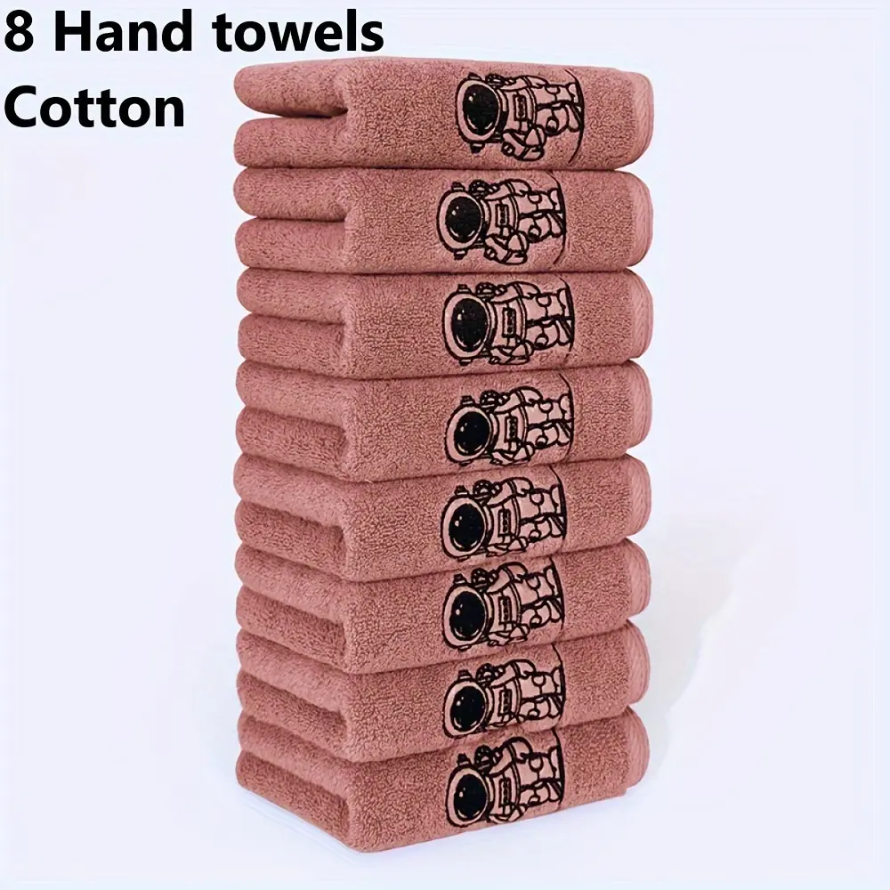 New 8-Piece Astronaut Embroidered Towel Set - Exquisitely Designed Ultra-Soft and Highly Absorbent for Home Bathroom Use - Made from High-Quality Cotton Material Perfect for Daily Essentials