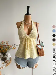 1 Piece Bohemian-Style Backless Fitted Halter Top Aesthetic | Perfect for Christmas / Valentine's Day / New Year / Parties / Beach Trips / Music Festivals / Tropical Vacations