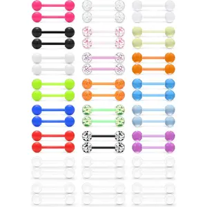 48Pcs 14G 16mm 14MM Glow in Dark Tongue Nipple Ring Plastic Flexible Acrylic Straight Barbell Body Piercing Jewelry for Women Men Tongue NIppie piercings