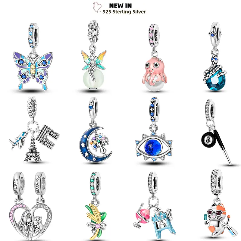 New 925 Sterling Silver Luminous Elf Blue Purple Butterfly Octopus Snake Charms Beads Fit Pendant Original Bracelets DIY Jewelry