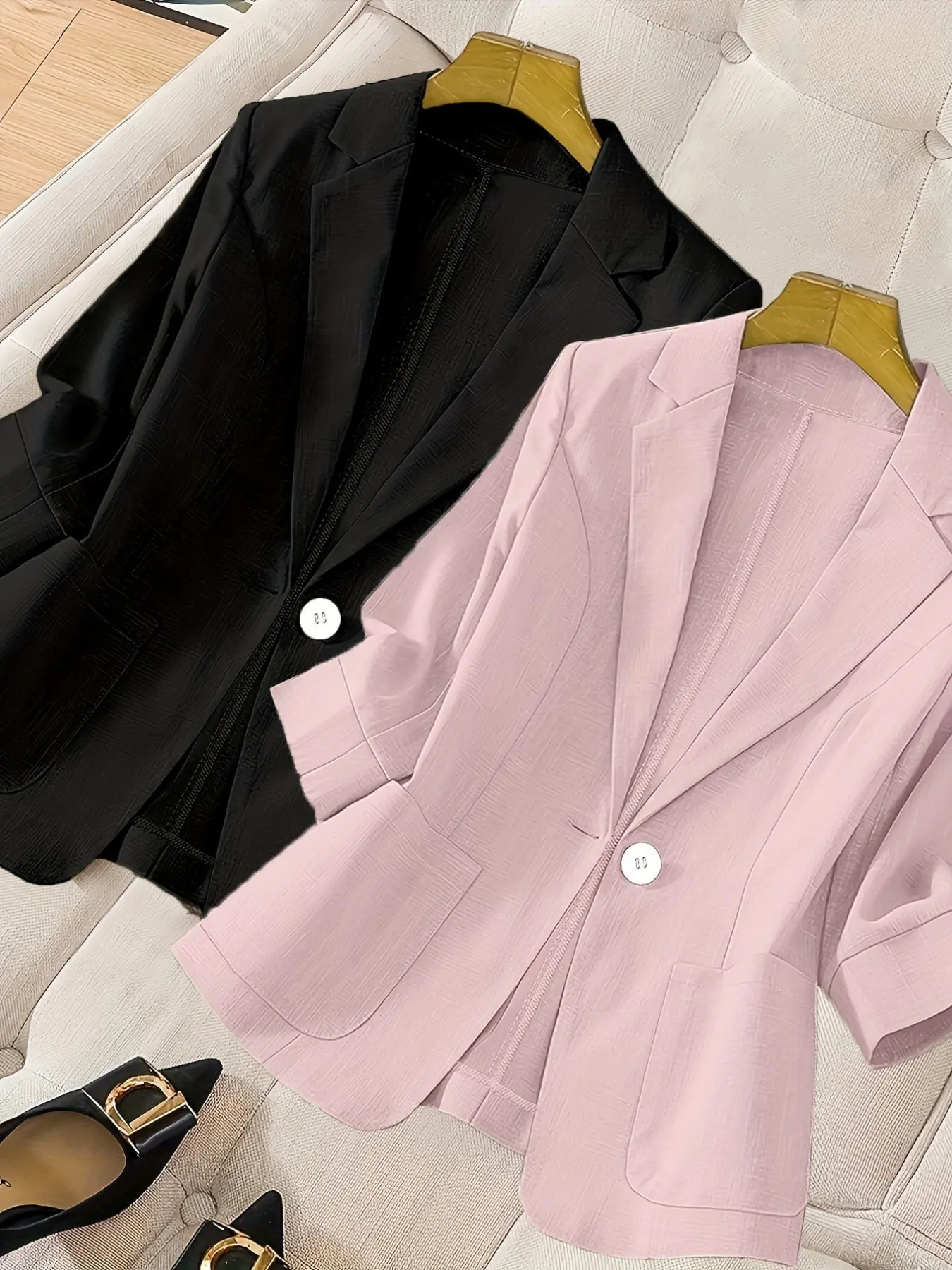 New Linen Texture Women's Solid Textured Blazer Jacket, Simple Lapel Single Button Design, Breathable Fabric, Comfortable Fit, Versatile for Daily Commute & Casual