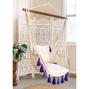 Boho Hammock Chair Swing with Purple Tassels | LILY