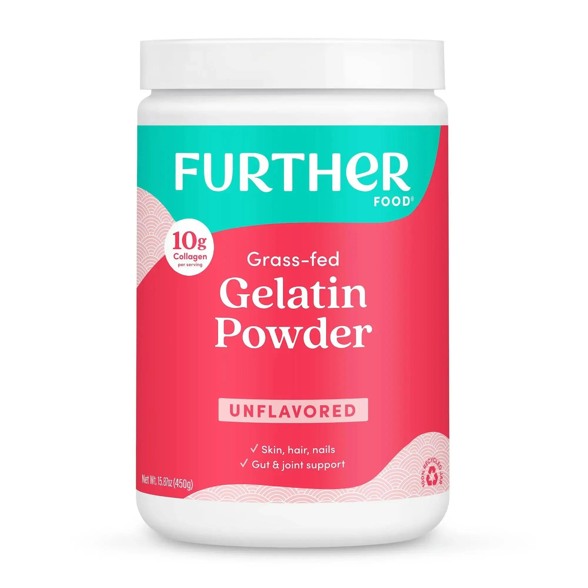 Further Food Premium Grass-Fed Gelatin Powder - Gut Health & Joint Support | 10g Protein + Collagen Boost | Unflavored Thickening Gelatin for Protein Gummies & Baking | Non-GMO