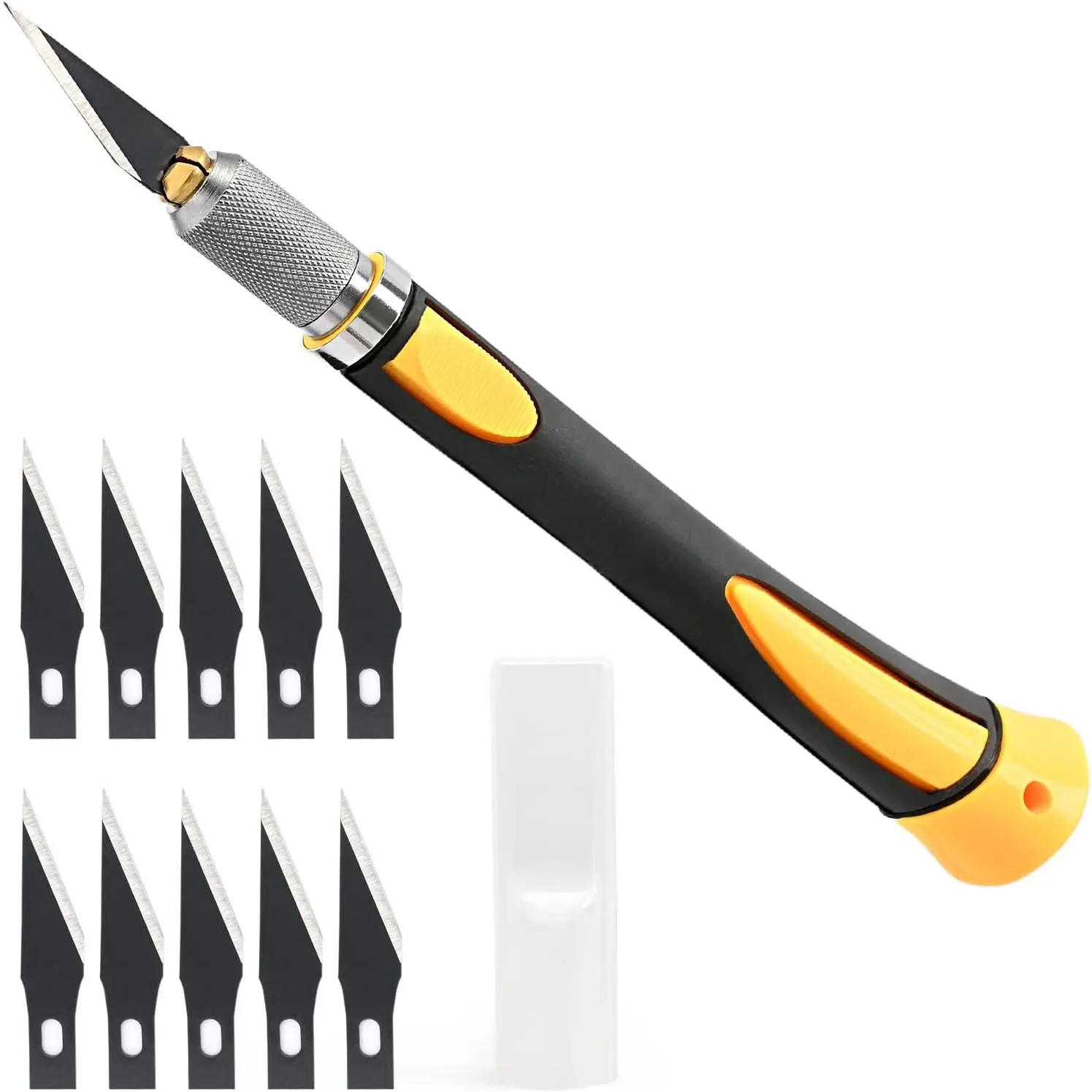 Precision Hobby Knife Set with 10 Black Razor Blades, Ergonomic Handle, ABS (Acrylonitrile Butadiene Styrene) Utility Cutter for Balsa Wood, Cardboard Crafting – Ideal for Cloth, Leather Projects