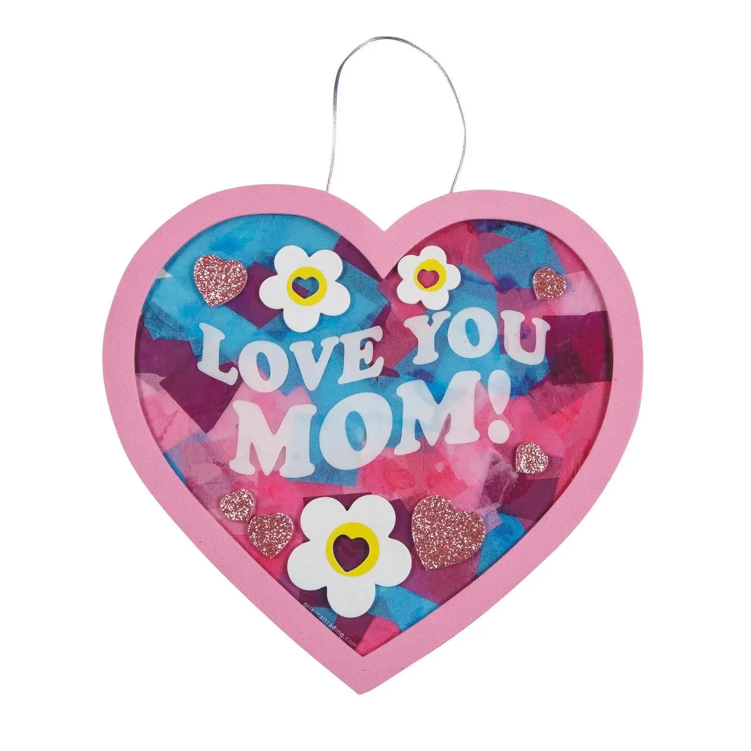 8" x 7.5" Love You Mom Tissue Paper Acetate Sign Craft Kit - 12 Makes, Gift for Mom, Fun and Heartfelt Kids Crafting Kit with Tissue Squares for Handmade Gift