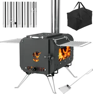 Hot Tent Stove, Wood Burning Stove Indoor Heating, Portable Wood Stove for Camping, Tent Heaters for Outdoor, Includes Chimney Pipes Ans View Glass,Ice-Fishing, Cookout, Hiking, Travel, Black