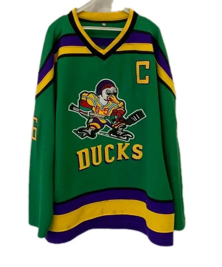 VTG Mighty Ducks Charlie Conway #96 Hockey Jersey Green Purple Adult