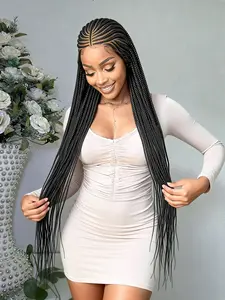 HD Full Lace Braid Headband Wig, Braided Lace Wigs, Synthetic Braided Lace, Comfortable Simple Style, 200% Density Hand Hook Unique Design, Daily Wear, Straight Hair, All Seasons