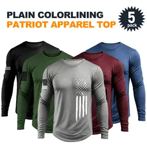 Men's 5-piece long sleeved T-shirt lightweight plain color lining Patriot Apparel men's clothing  suitable for gym sports wear, quick drying breathable fabric for daily casual wear, spring and autumn men's clothing Athletic Apparel Athletic Mesh