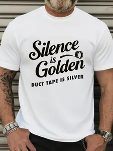 Humorous Plus Size T-Shirt for Men - Featuring The Saying 'Silence Is Golden' with a Duct Tape Design, This Big & Tall Short-Sleeve Casual Tee Is Perfect for Couples And Everyday Wear (Can Be Machine Washed)
