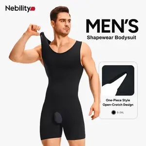 Nebility Men's Thermal One-Piece Shapewear Set with High-Quality Stretch Yarn Soft Mark-Free Fabric Deep U-Neck Abdominal Reducing Fashion Menswear Overall, Bodysuit
