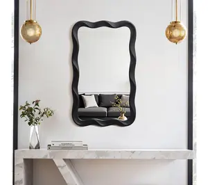 LuxenHome Black MDF Wood Wavy 35.43" H x 21.65" W Wall Mirror