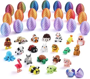 3D Printed Mini Animals Easter Eggs Pre Filled Easter Eggs Bulk with Toys, Easter Basket Stuffers for Kids, 3D Easter Egg Hunt Supplies, Birthday Party Favors, Easter Basket Essentials Gifts