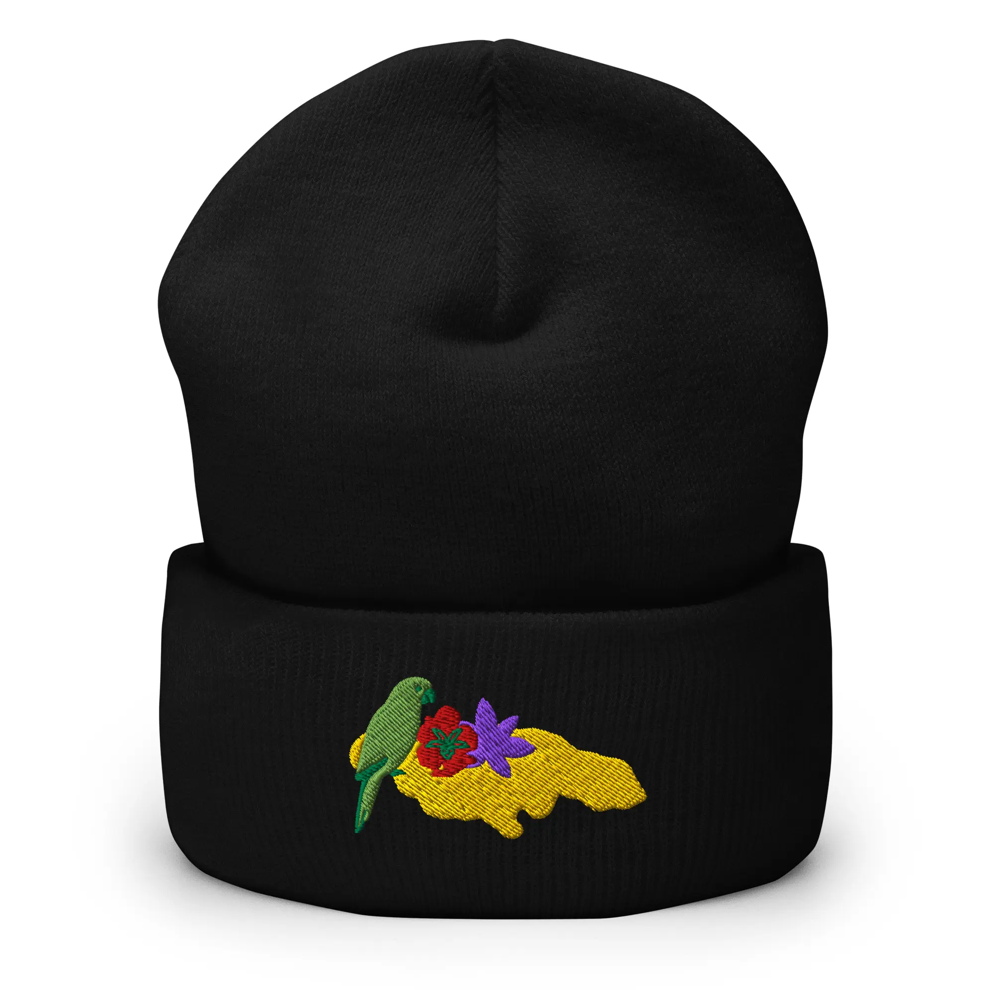 Unisex Turbo Acrylic Warm Fitted Cuffed Beanie - Jamaica Map Print, Parrot Print, Anti-Allergic, Custom Names, 1 Size, 12in (30cm) Length, Hand Washable