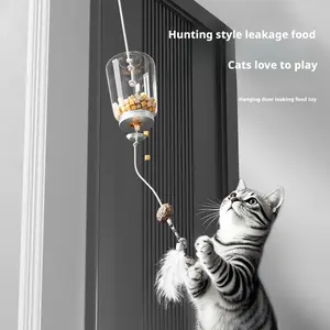 Interactive Treat Dispensing Cat Toy Hanging Door Snack Ball Swing Teaser Wand Self Play Boredom Relief Puzzle Toy for Cats