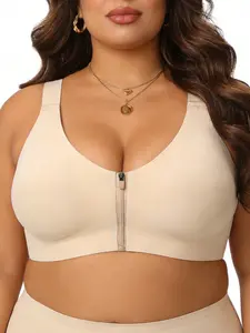 Plus Size Zip Front Yoga Sports Bra for Women, Workout Bra, Medium Support Full Coverage Bralette, Soft Breathable Material for All Day Comfort, Workout Clothes Women