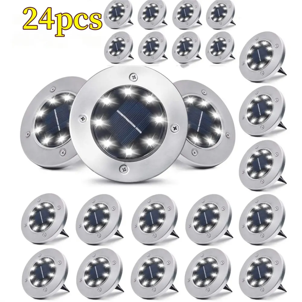 8/12/24pcS Solar Ground Lights, 8 LED Disc Lights Upgrade Outdoor Garden Lights Landscape Lights for Pathway, Patio, Deck, Lawn, Patios