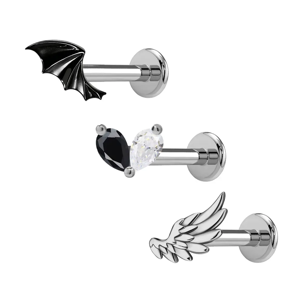 OUFER 16G Devil or Angle 3PCS Internally Threaded Helix Tragus Piercing Jewelry Stainless Steel Stud Earrings