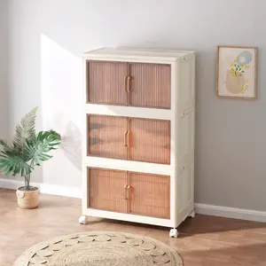 Plastic Storage Bins with Lid, Collapsible Closet Organizer and Storage Drawers, Stackable Storage Containers with Wheels, Clothes Storage Cabinet Home Organization, 5Pack