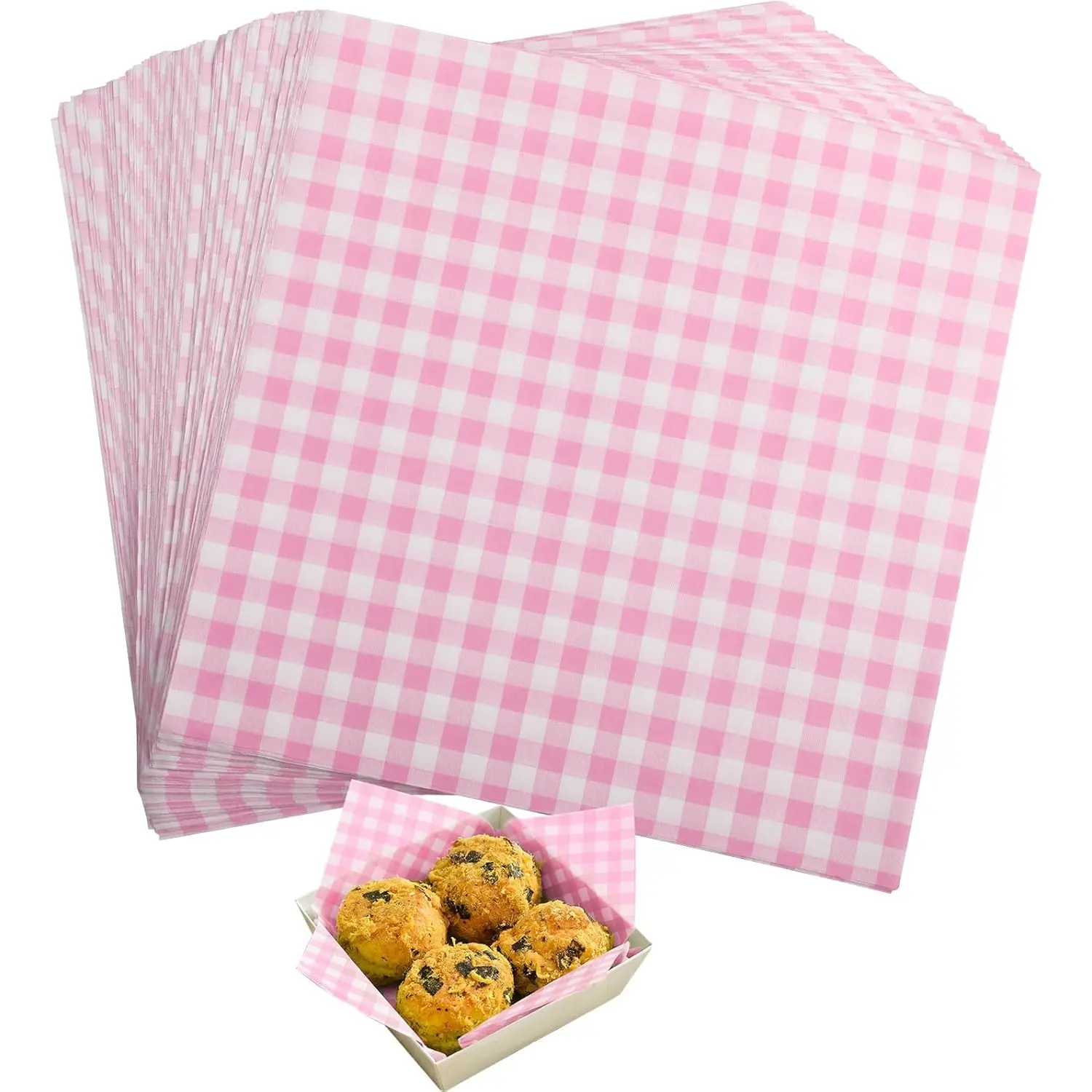 300Pcs (7x7in) Checkered Pink Waxed Deli Paper Sheets, Oil-Resistant Microwave-Safe Food Basket Liners for Sandwiches, Burgers, Biodegradable Convenient Home Improvement Supplies, 300Pcs(7X7inch)Checkered Pink, Moist, Micro Wave Safe
