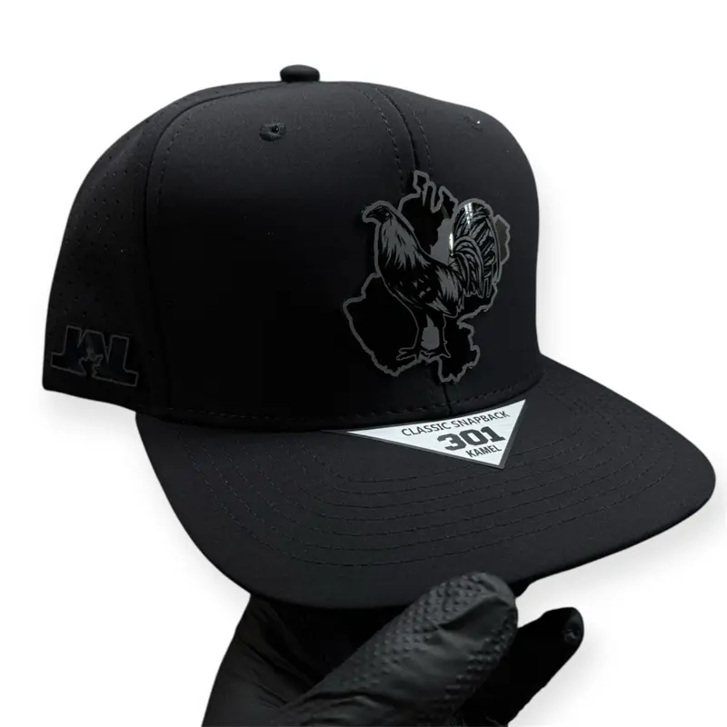 Unisex Gallero Jalisciense Snapback Hat - Premium Polyester Headwear, Adjustable Animal Pattern, Classic Fit, Red Undervisor, Stealth Design, Rooster Patch, Monochrome, Gloss Logo, Black-on-Black, Casual, Ideal for Streetwear, Daily Use, Statement Cap, Pr