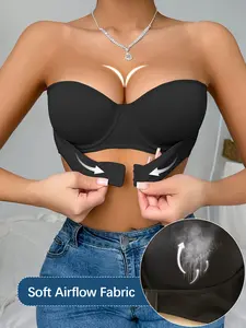 MIMILEMON Women's Strapless Push-Up Underwire Bra - Front Buckle Anti-Sagging, Seamless Lightweight Fabric, Soft Comfortable Breathable, Basic Casual Fashion Slim-Fit Bandeau for Everyday Wear