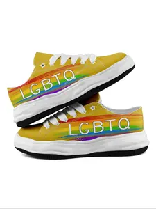 Men's LGBTQ+ Pride Month Rainbow Design Lace Up Sneakers, Fashionable Breathable Non-slip Sneakers, Casual Comfortable Sports Shoes for Daily Wear, Closed