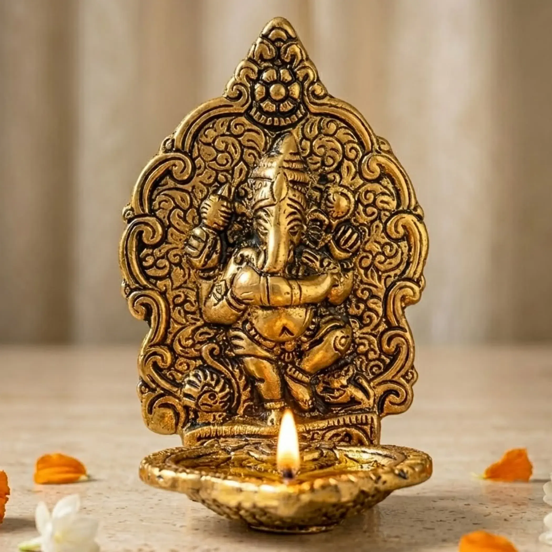 Elegant Ganesha Brass Diya | Sacred Oil Lamp for Diwali, Pooja, Weddings, and Home Decor | Cherished Gift for Auspicious Blessings