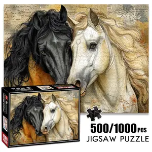 1pc 1000 piece adult puzzle 70x50cm Two Horses with Flowing Manes500 pieces of paper jigsaw puzzle, suitable for adults and families, large-scale DIY puzzle interactive toy games, birthday holiday