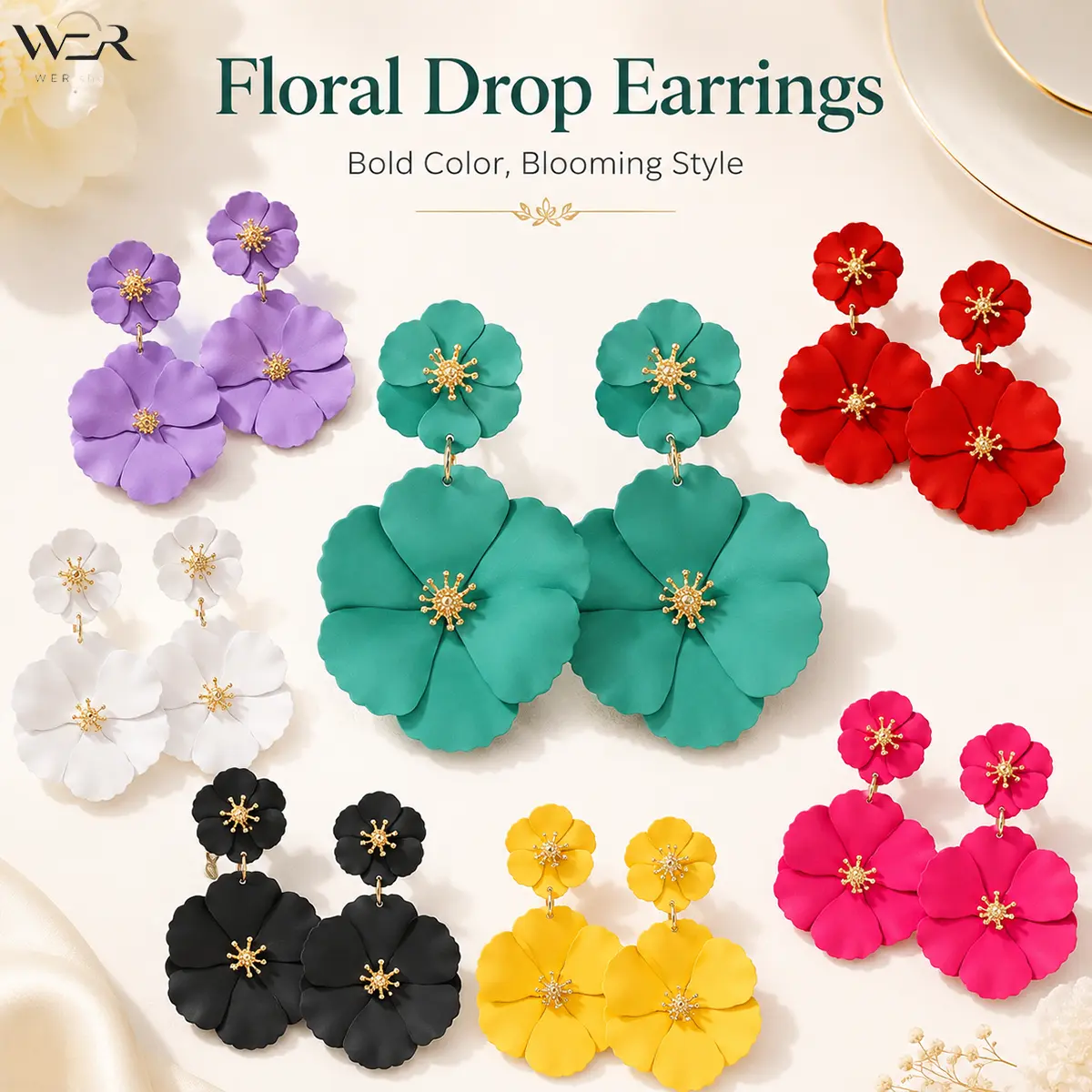 Women's Bold Color Large Floral Drop Earrings, Casual Style Costume Jewelry - Ideal for Daily Wear, Party Gifting, Casual Style Earrings, Dangling Earrings, Stylish Jewelry