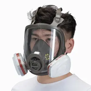 7 in 1 Full Face Gas Respirator Mask, Activated Carbon Filter for Gases Dust Organic Vapor Protection, Essential Safety Gear,Double filter full face respirator gas mask Dust/gas filter full face mask, suitable for painting, chemical, pesticide, fire fight