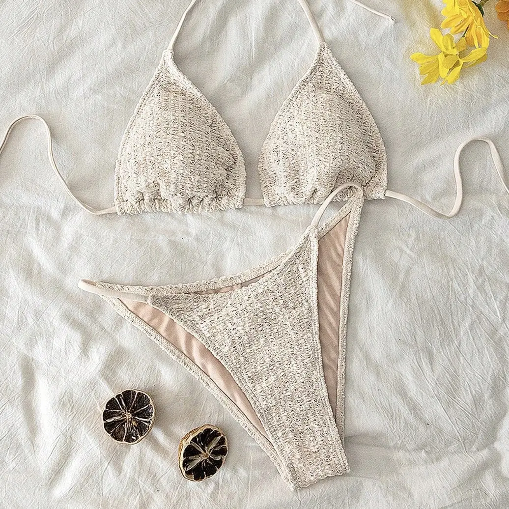 Simple Tie-String Bikini Two-Piece Swimsuit Resort Style Beachwear
