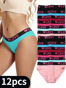 12 Pcs Seamless Stretchy Briefs, Simple & Comfy Breathable Intimates Panties, Women's Lingerie & Underwear with Contrast Trim, Fit Pastel