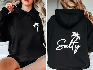 Salty Palm Tree Hoodie: Trendy Beach Vacation Sweatshirt, Graphic Hoodies, Graphic Long Sleeve Tops, Valentines Gift