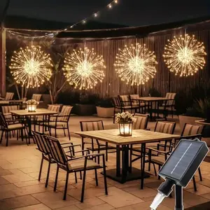 Solar Powered Outdoor Light, 4 Counts 240/360 LED Flashing Starburst Ball Light, Copper Wire Fairy Light for Patio, Umbrella, Eaves, Garden, Tree, Tent, Decoration, Outdoor Landscape Lighting, Outside Lights