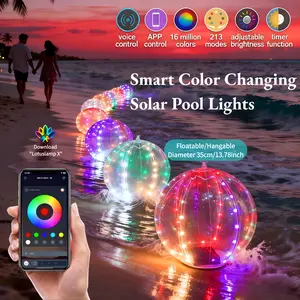 Color Changing Solar Pool Float Lights 35CM Diameter Smart APP Control 16M Colors 213 Functions for Summer Garden Christmas Outdoor Decorations Gifts Hangable Floatable