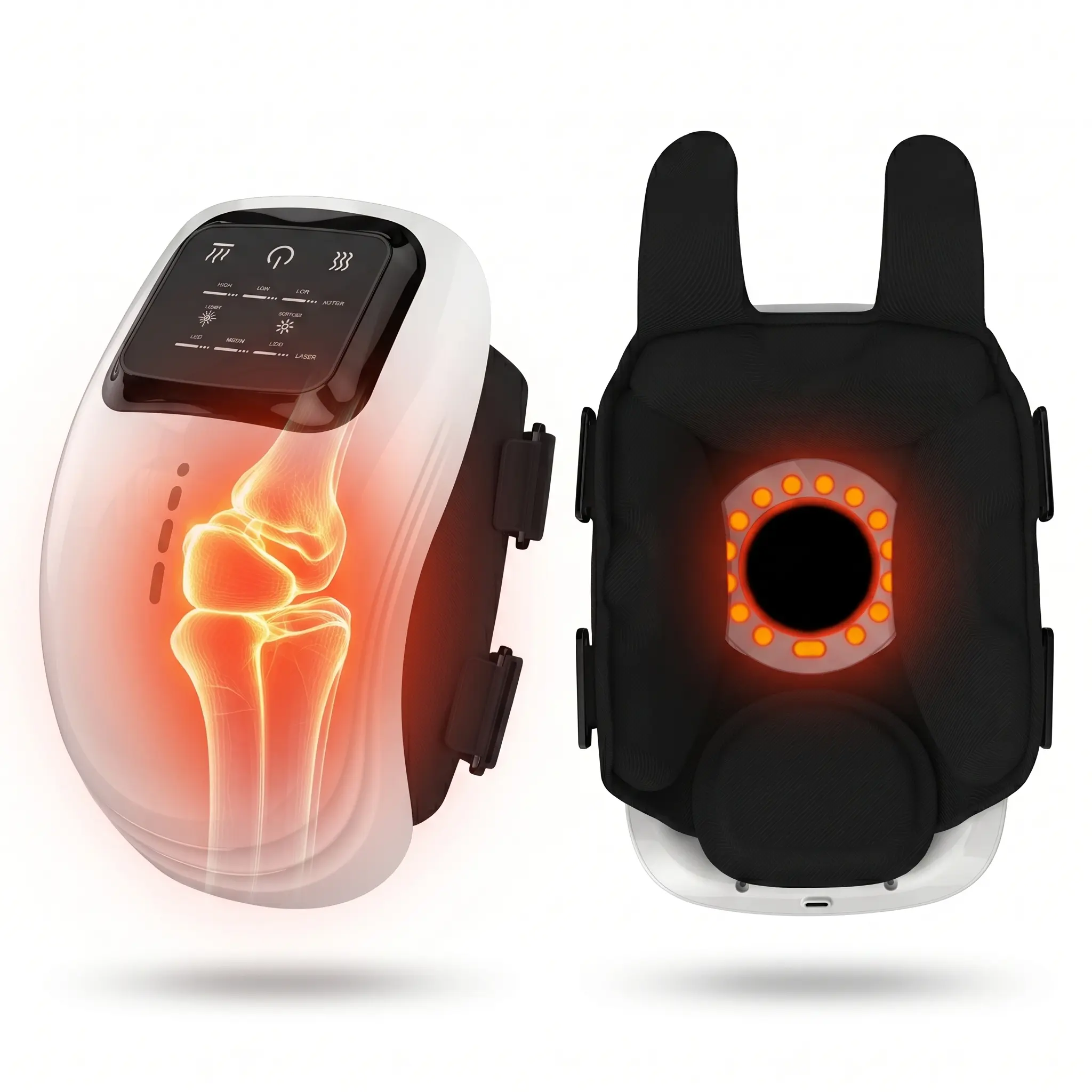 GlowLab Knee Massager Pro+ - Heating, Red LED Light Therapy, Adjustable Straps, Memory Function, 3 Modes with 3 Levels, Tight Muscle & Joint Relaxation, Batteries-Powered, Wrist-Adjustable Spring Design, Ideal Elderly Personal Care Gift, Legs