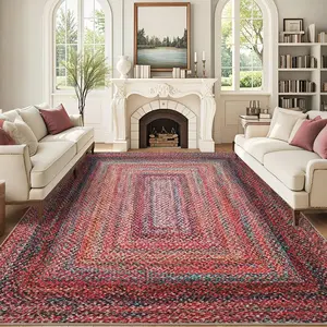 GARVEE Braided Printed Collection - 8x10 Area Rugs Large Washable Rug Modern Bordered Living Room Rugs Soft Thin Carpet Non Slip Stain Resistant Carpet for Bedroom Nursery Dining Room, Colorful