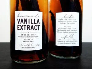 Homemade Vanilla Extract Labels with Instructions - Set of 18 Front and Back (36 in all) Personalized Gift Stickers - Water & Oil Resistant