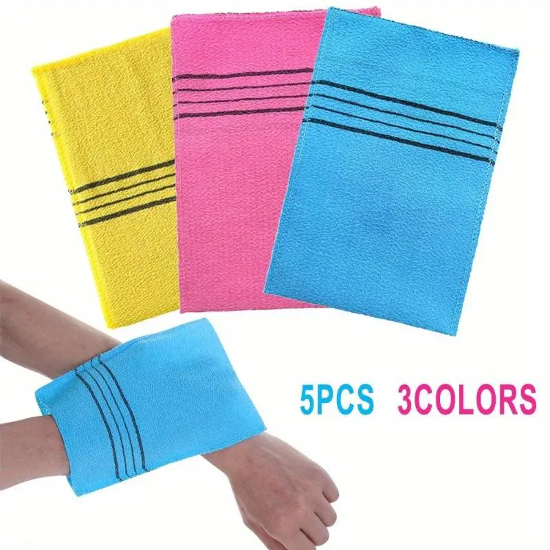 5pcs Korean Exfoliating Body Scrub Towel Glove Italy Asian Bath Massage Clean Washcloth Double-sided Shower Towels Exfoliating Back Washcloth Exfoliating Body Scrubber Bath Scrubber For Body