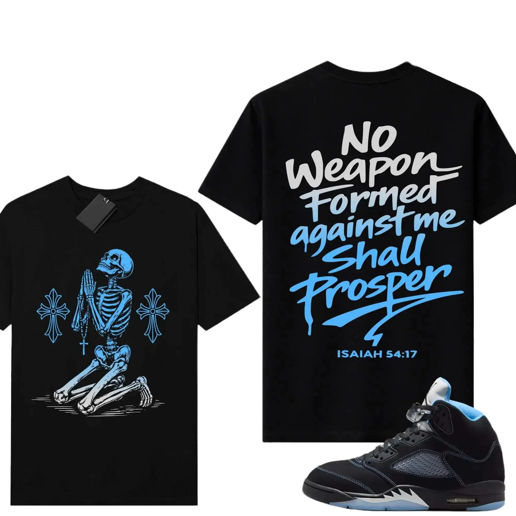 AJ5 Black University Blue White Matching Shirt, No Weapon Graphic Tee, 90s HipHop Streetwear, Gift For Women and Men, Best Gift