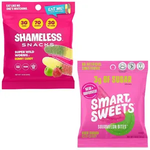 Shameless Snacks Super Wild Worms & SmartSweets Sour Melon Bites - 3g Sugar Per Bag - Low Sugar Gummy Duo Pack - High Flavor - 91% Less Sugar Than Traditional Candy - Natural Bonbon Snack