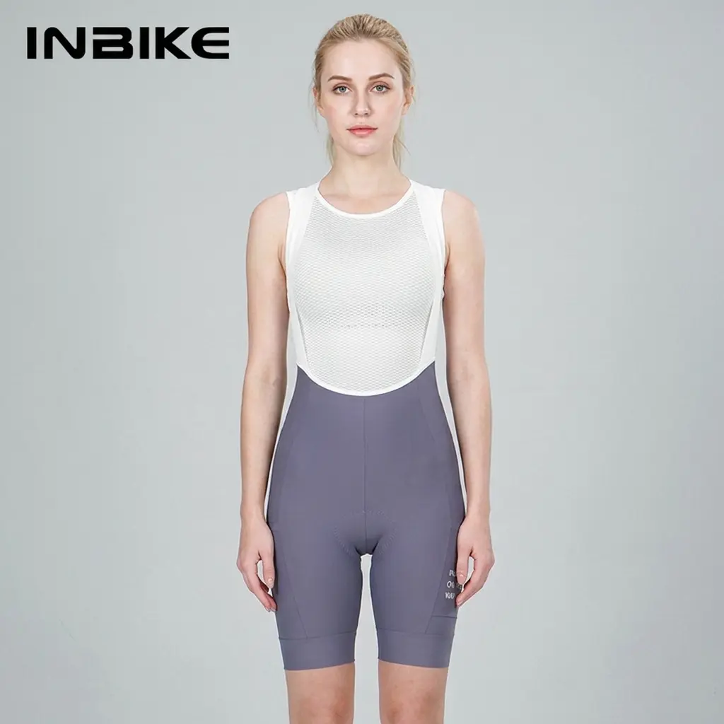 INBIKE Women's Padded Fabric Bib Cut Cycling Shorts, Pocketed, Snug Fit for Road/MTB Spinning