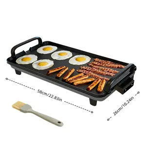 22-inch non-smoking electric grill pan, suitable for family gatherings; non-stick grill pan and rack combo with a non-stick coating; can simultaneously cook steak/oysters/kebabs; adjustable temperature; includes an oil collection tray.