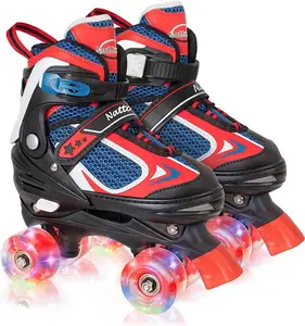 Nattork Adjustable Kids' Roller Skates - Model 139, Red, High Elasticity, Durable, Light-up Wheels